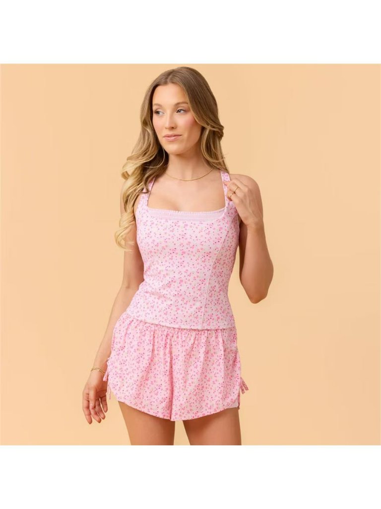 Blogilates Women Mommy & Me Princess Pink Floral Tank Top - Large